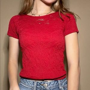 red lace slimming fitted shirt